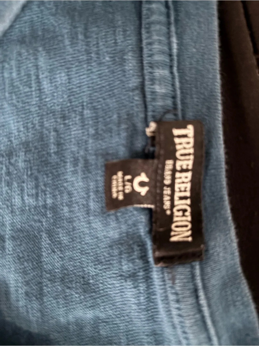 True Religion Light Blue Short-Sleeve Henley with White Horseshoe Logo
